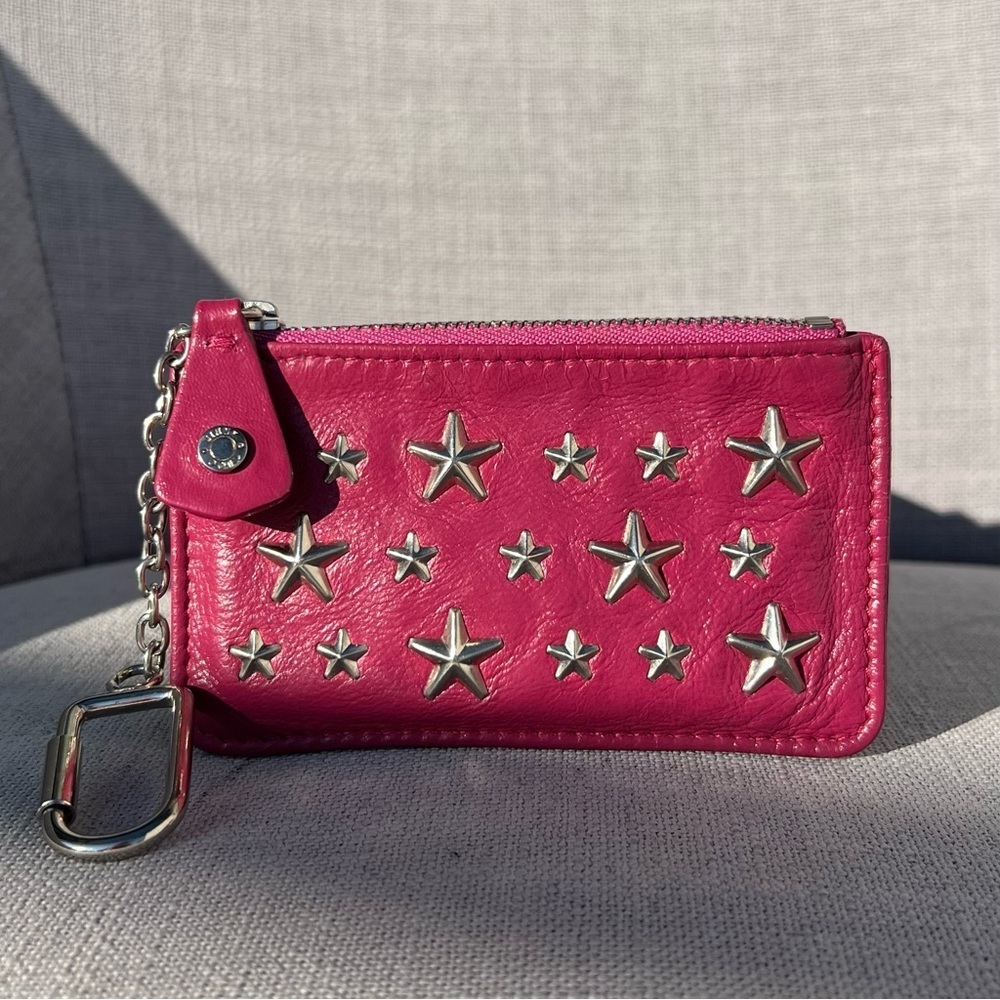 JIMMY CHOO Coin case pouch bag charm Star studded Magenta